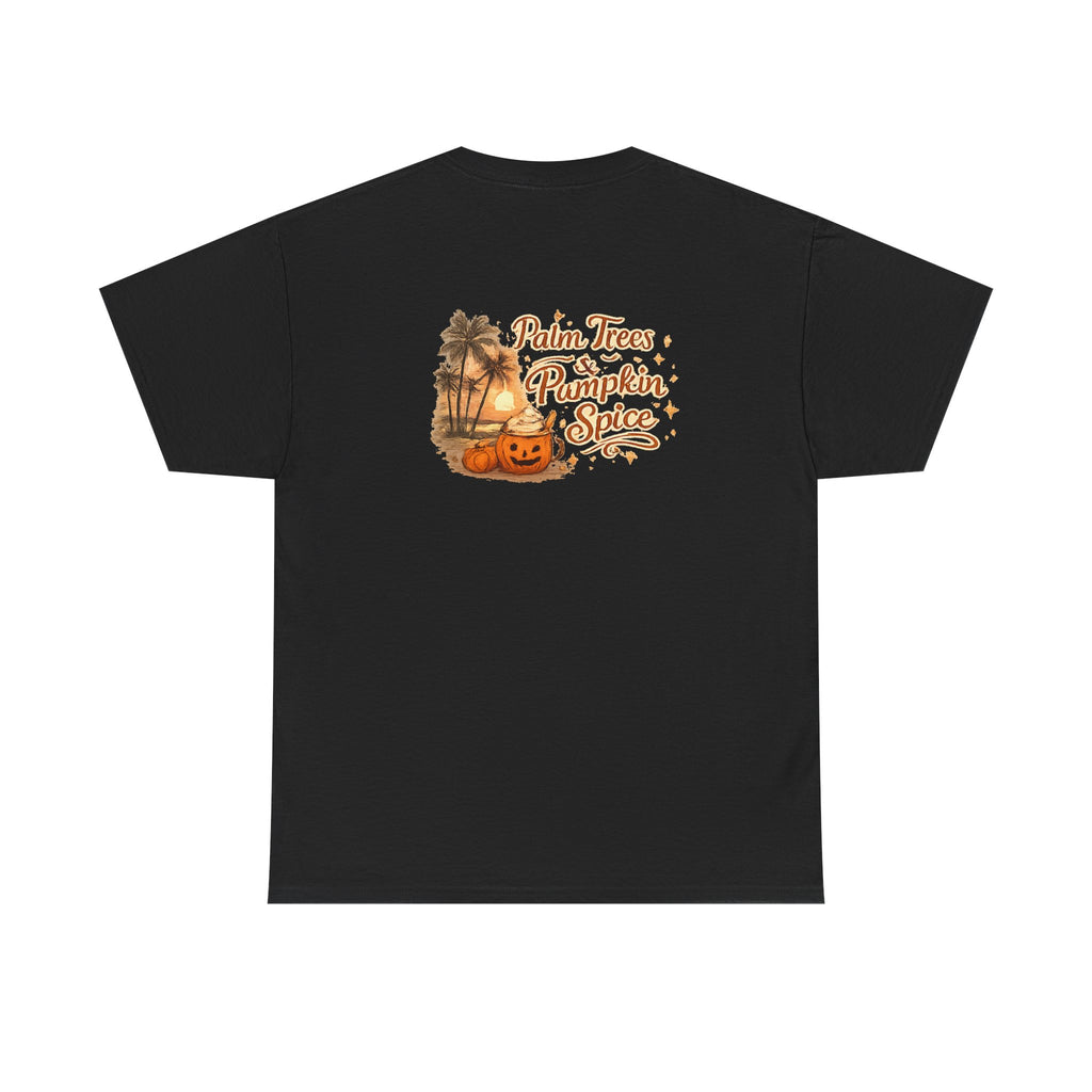 Women's Amore Halloween Icon Palm Trees & Pumpkin Spice Graphic T-Shirt