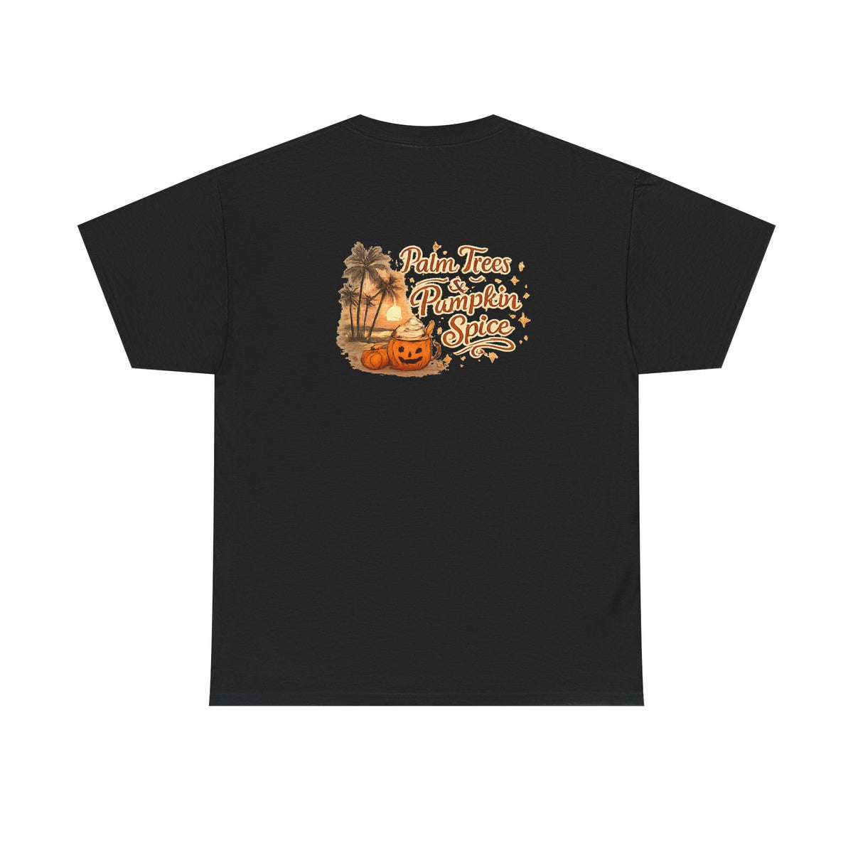 Women's Amore Halloween Icon Palm Trees & Pumpkin Spice Graphic T-Shirt