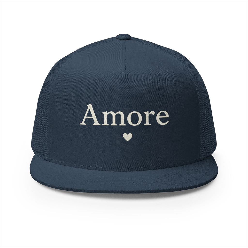Amore Heart Trucker Hat – Vintage Script Snapback Cap