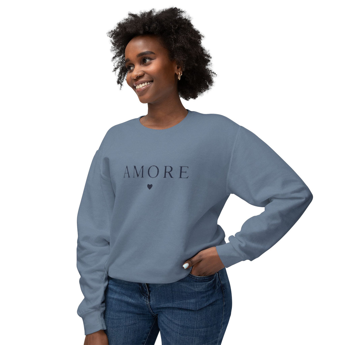 Amore Heart Lightweight Crewneck Sweatshirt Pullover