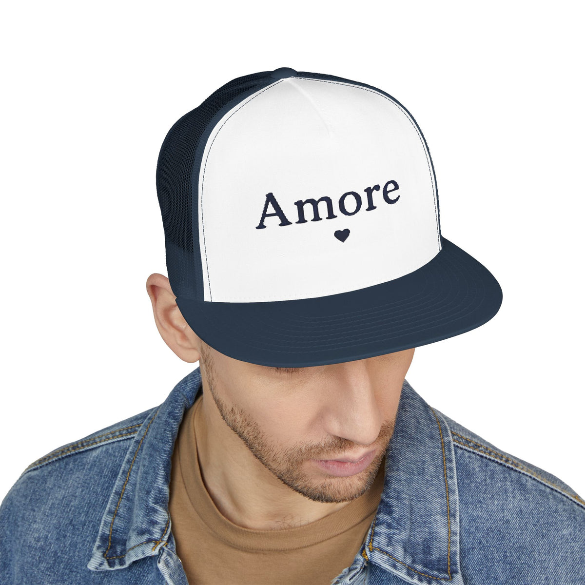 Amore Heart Trucker Hat – Vintage Script Snapback Cap