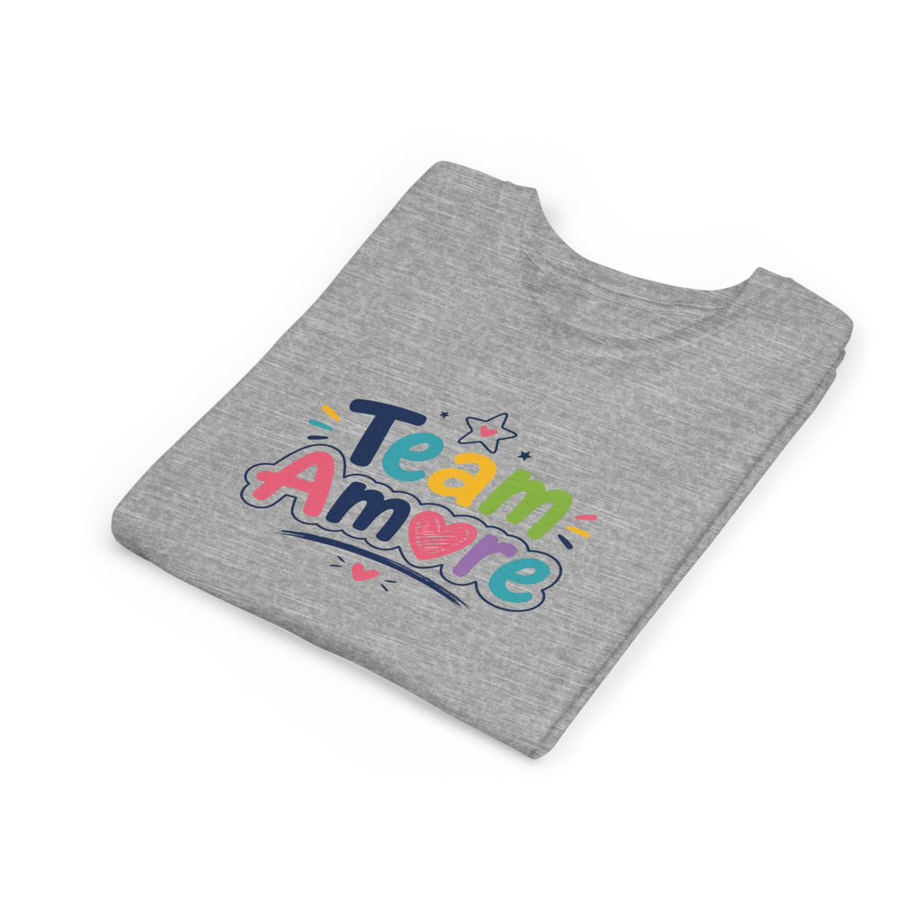Youth Colorful "Team Amore" with Heart & Puppy Graphic T-Shirt