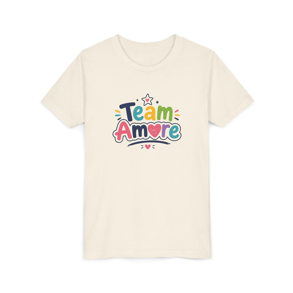 Youth Colorful "Team Amore" with Heart & Puppy Graphic T-Shirt