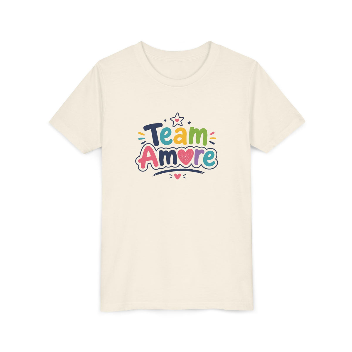 Youth Colorful "Team Amore" with Heart & Puppy Graphic T-Shirt