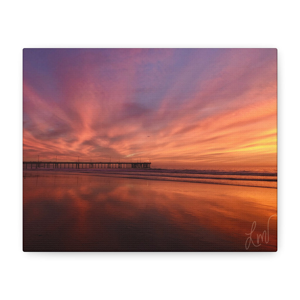 Sunset Pier Reflection Canvas Art - Matte Stretched Wall Decor