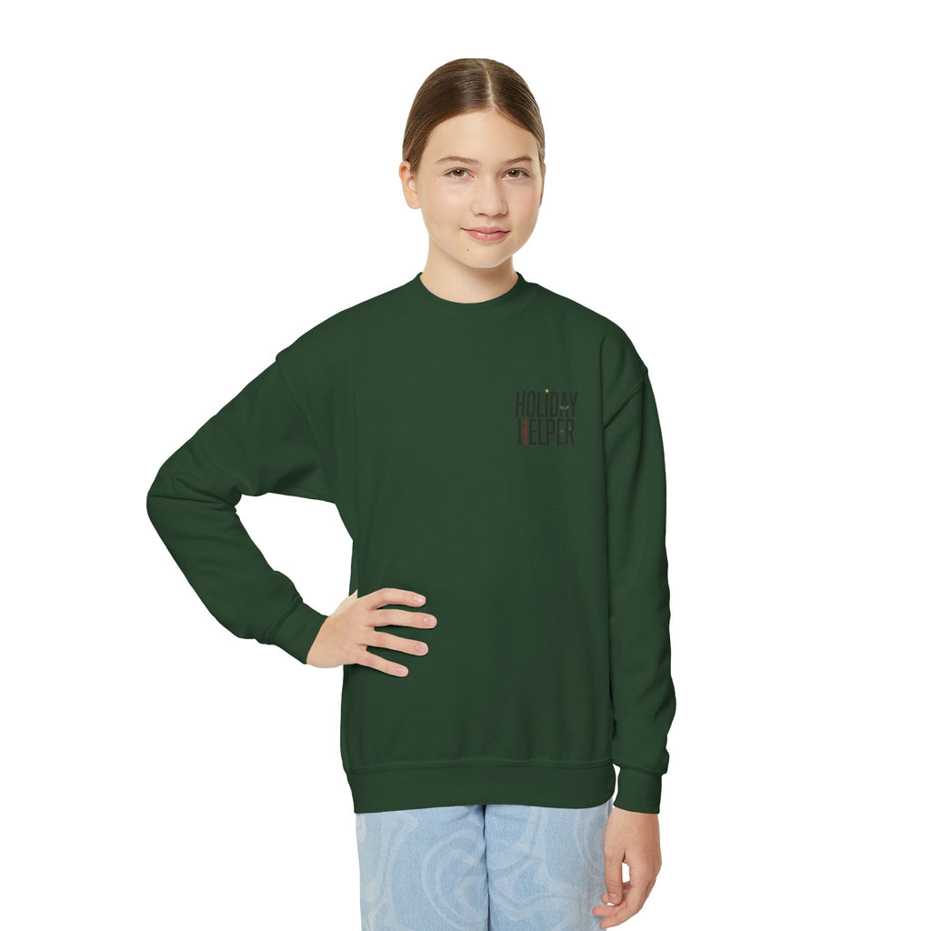 Youth Crewneck Sweatshirt — “Holiday Helper” & “All Elfed Out” Back