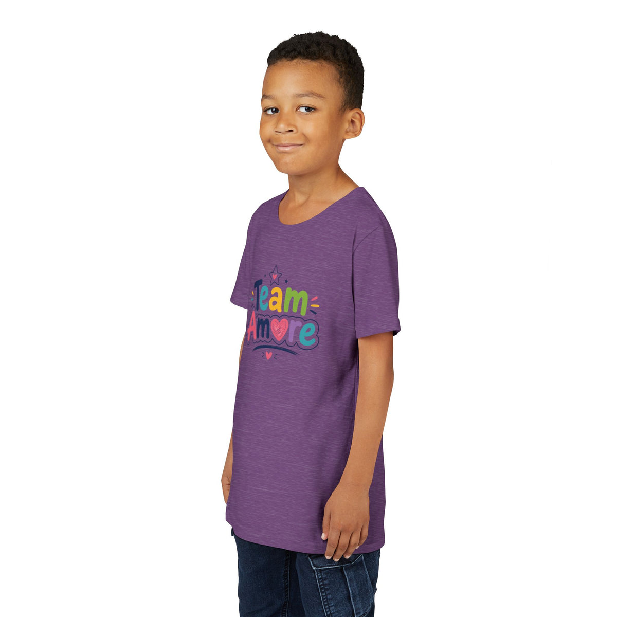 Youth Colorful "Team Amore" with Heart & Puppy Graphic T-Shirt