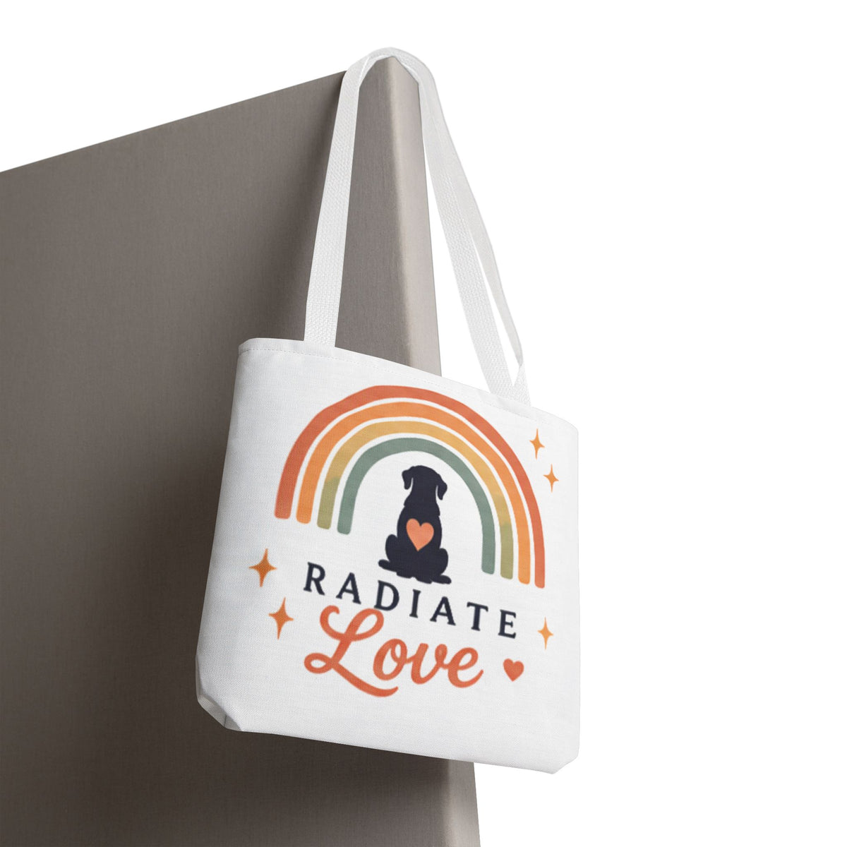 Radiate Love Dog Rainbow Tote Bag