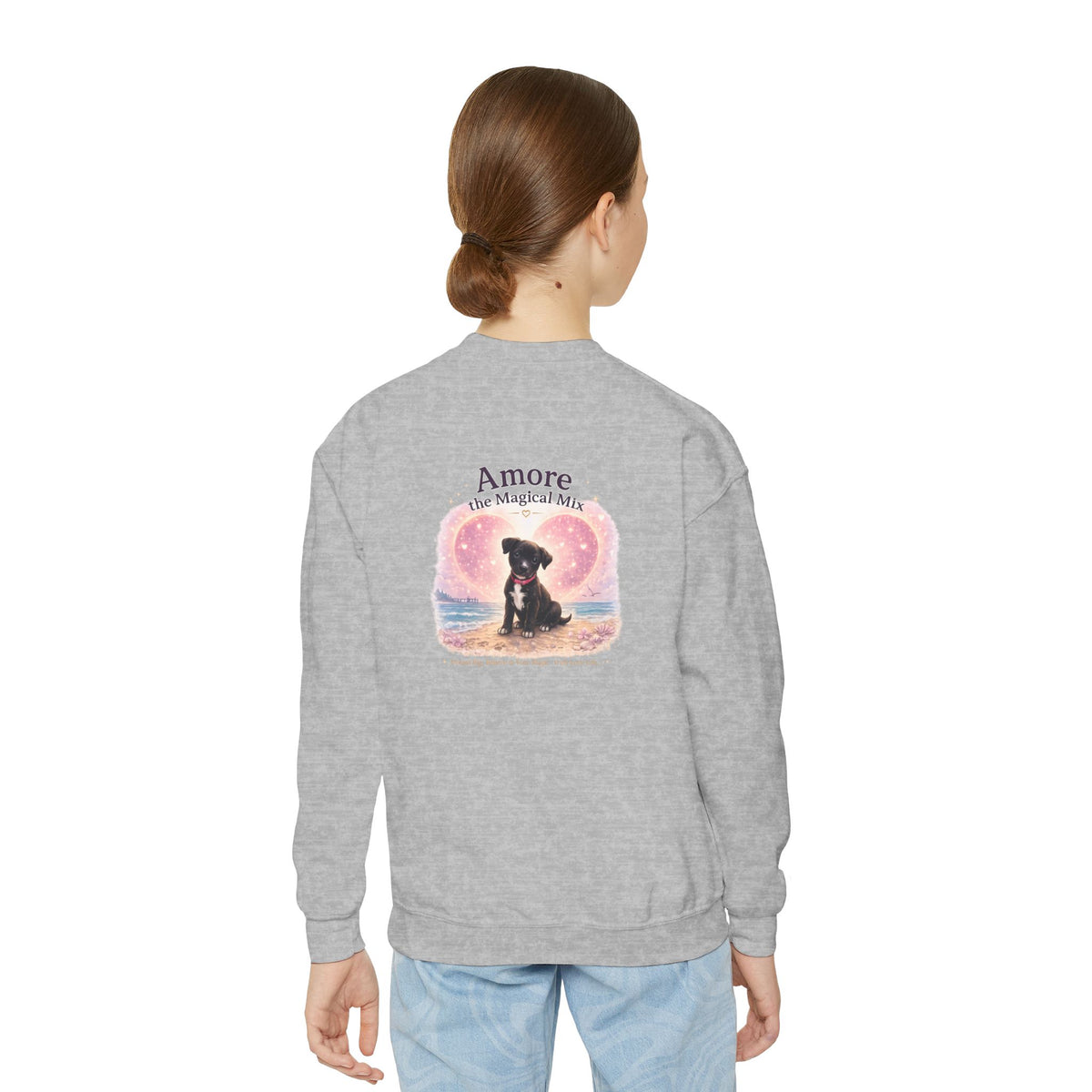 Youth  Amore the Magical Mix Crewneck Sweatshirt Puppy Heart Logo
