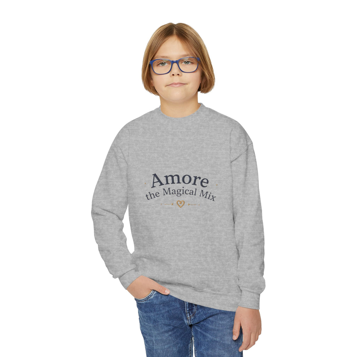 Youth  Amore the Magical Mix Crewneck Sweatshirt Puppy Heart Logo