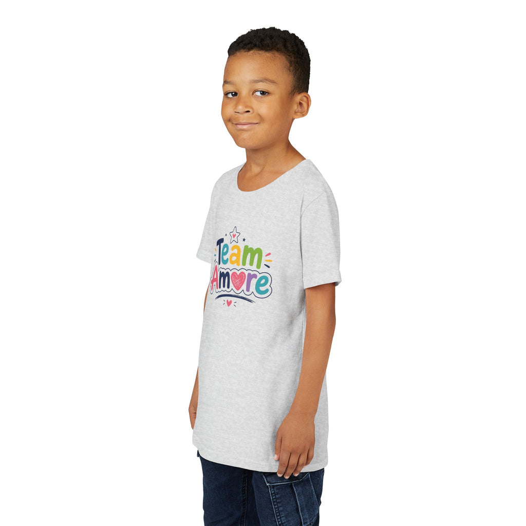 Youth Colorful "Team Amore" with Heart & Puppy Graphic T-Shirt