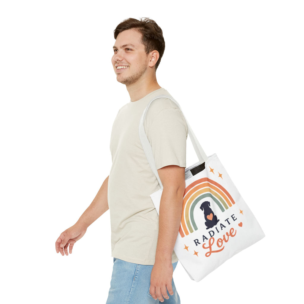 Radiate Love Dog Rainbow Tote Bag
