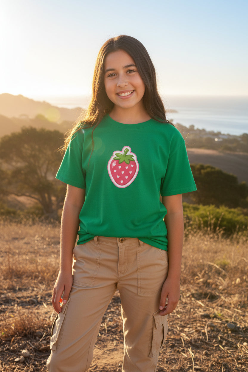 Kids Strawberry Fruit T-Shirt Amore Puppy Graphic