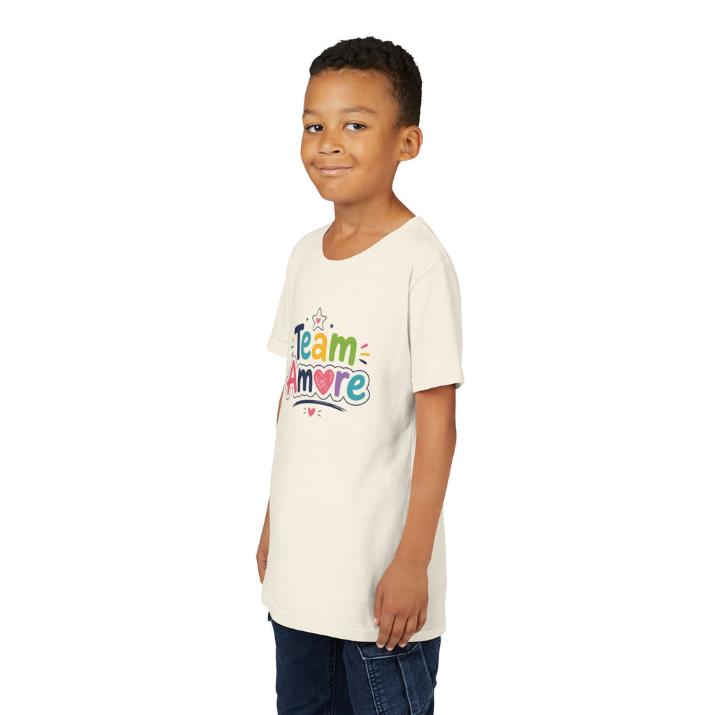 Youth Colorful "Team Amore" with Heart & Puppy Graphic T-Shirt