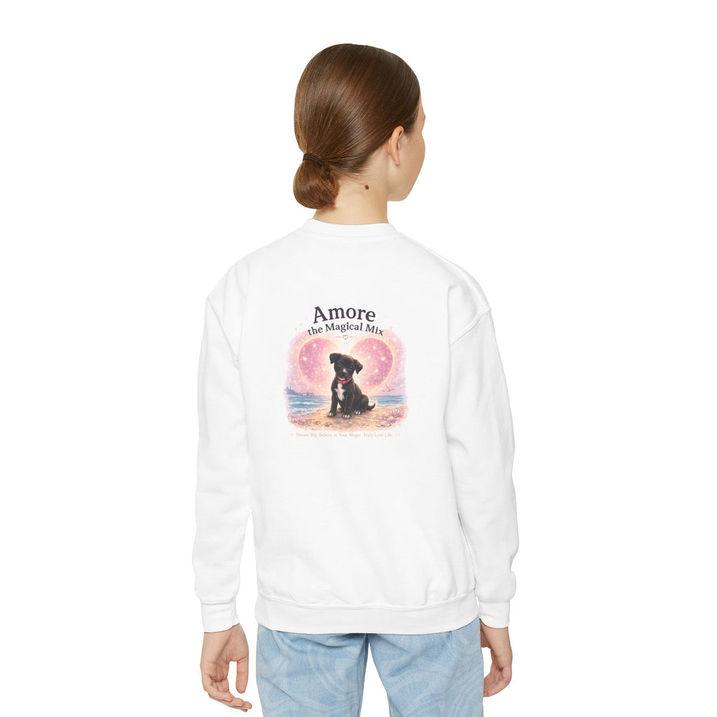 Youth  Amore the Magical Mix Crewneck Sweatshirt Puppy Heart Logo