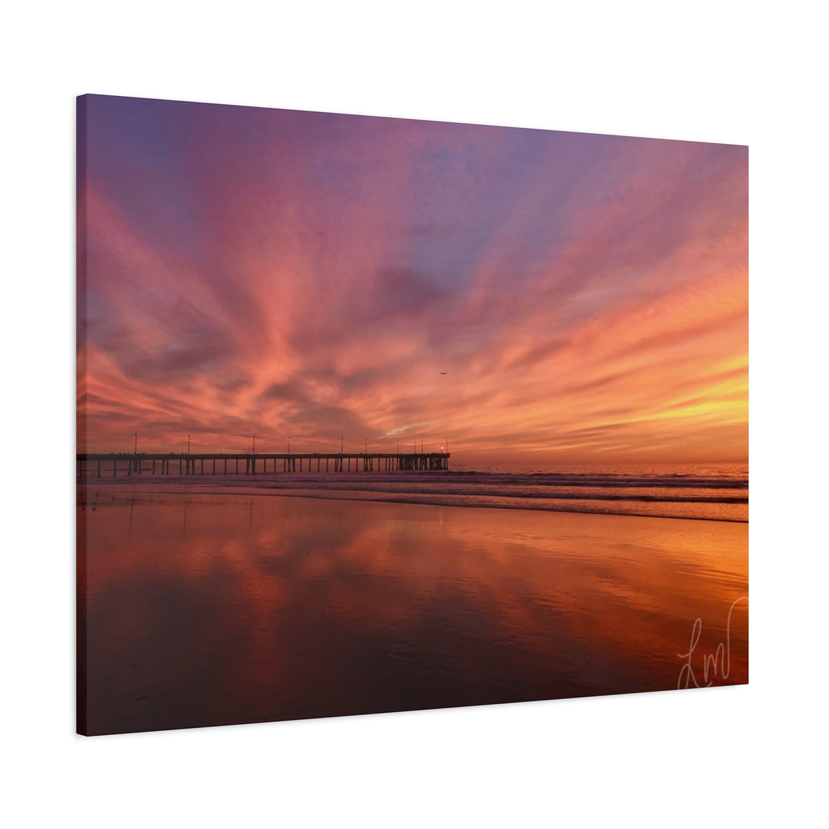 Sunset Pier Reflection Canvas Art - Matte Stretched Wall Decor