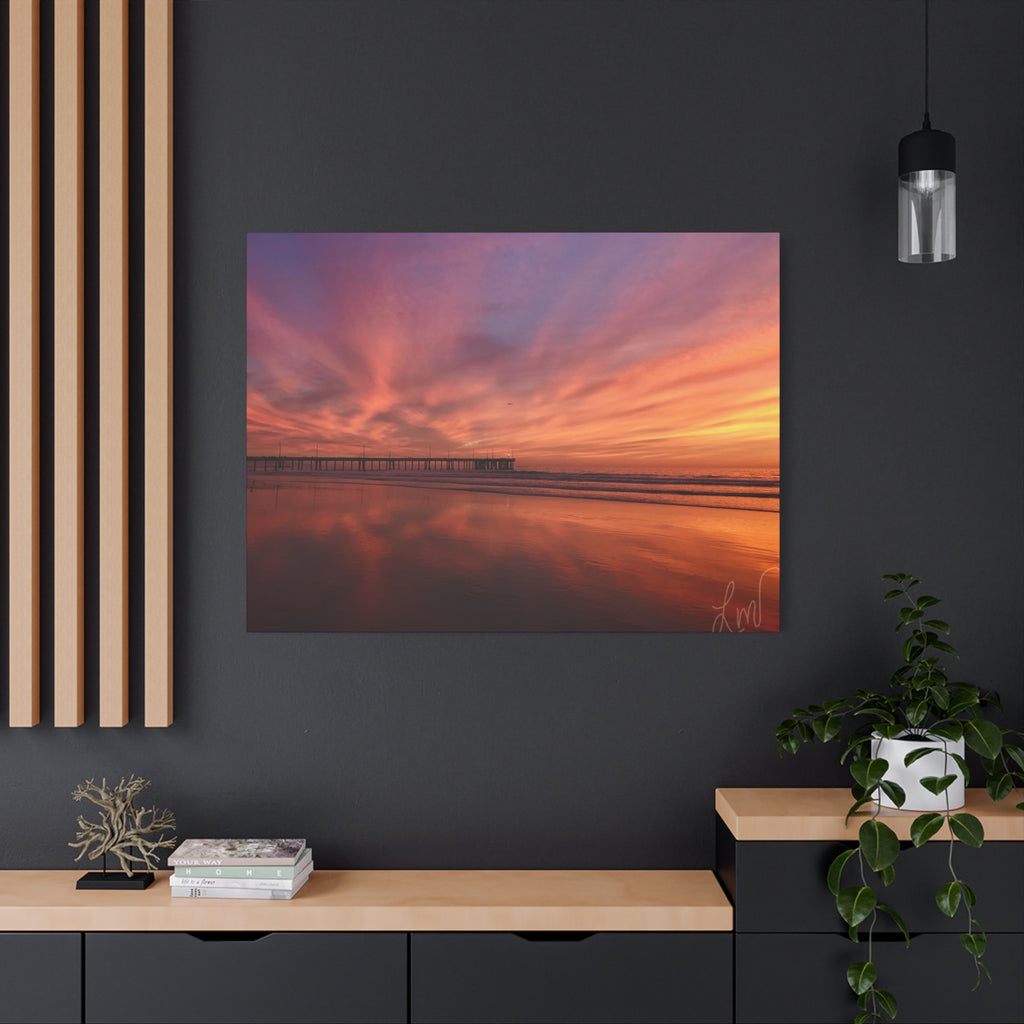 Sunset Pier Reflection Canvas Art - Matte Stretched Wall Decor
