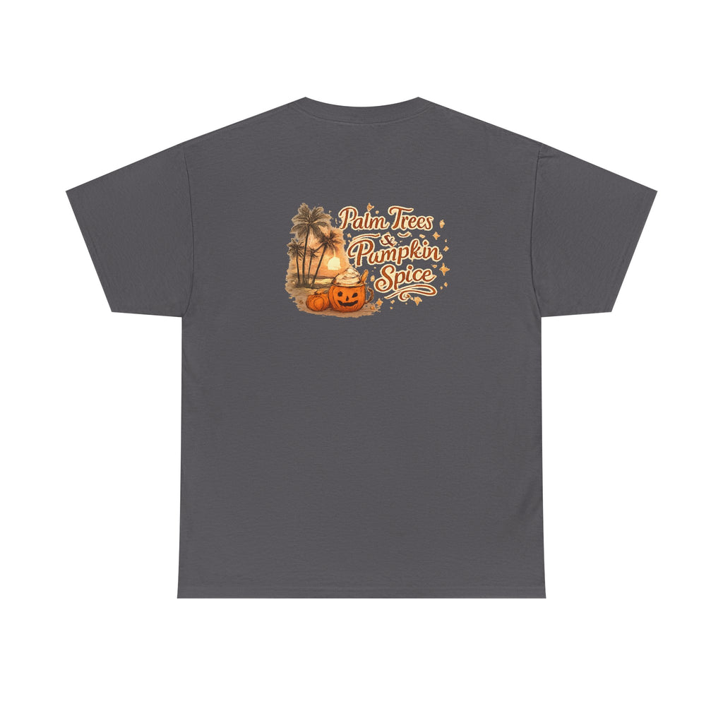 Women's Amore Halloween Icon Palm Trees & Pumpkin Spice Graphic T-Shirt