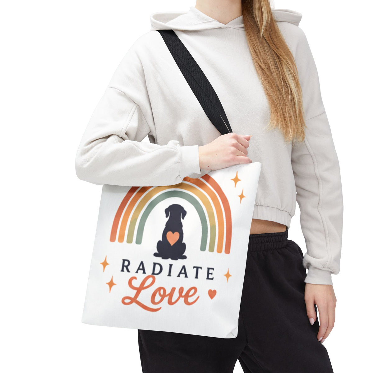 Radiate Love Dog Rainbow Tote Bag