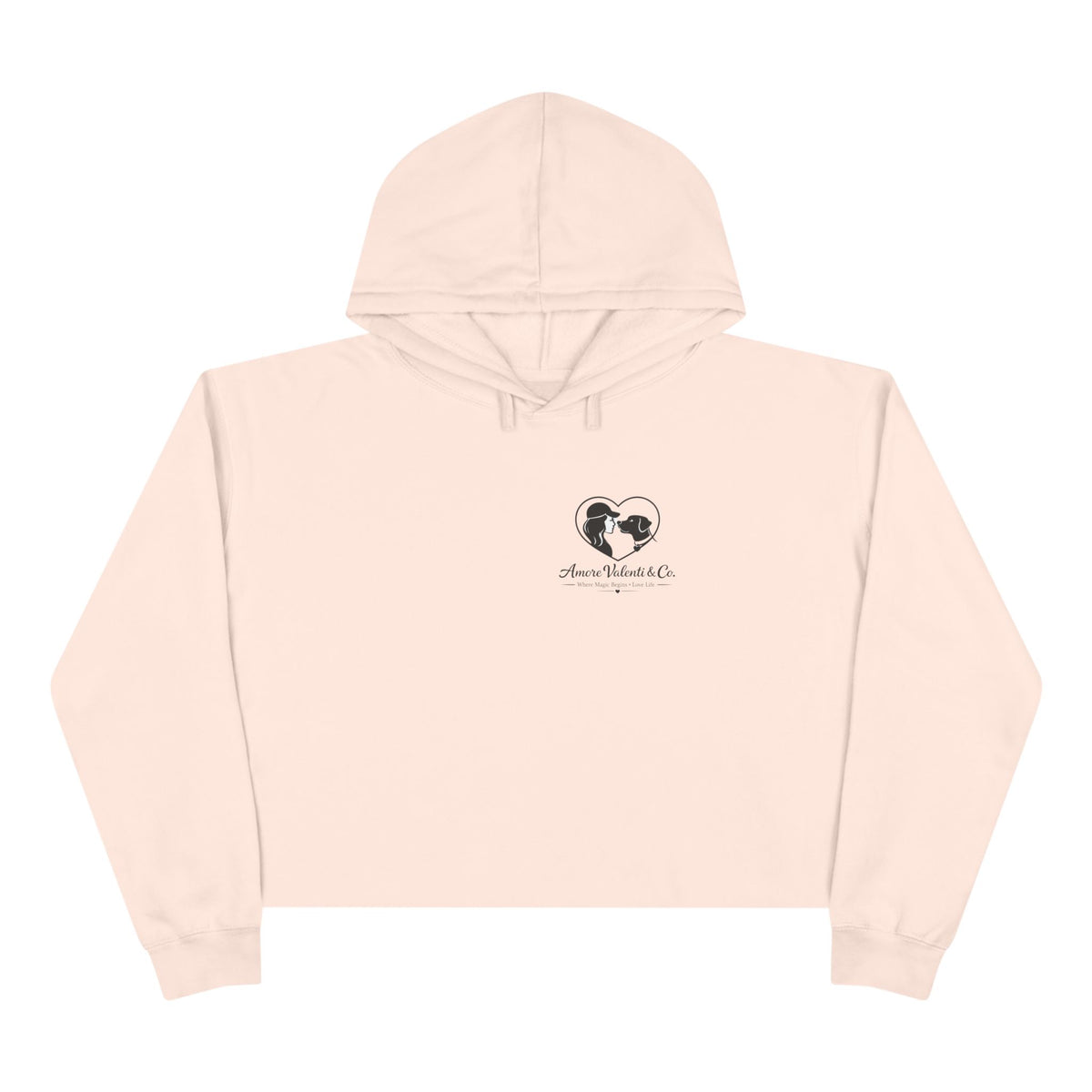 Adult Crop Hoodie Amore Valenti & Co Logo Dog Heart Silhouette