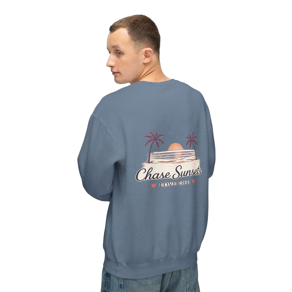 Adult Chase Sunsets Crewneck Sweatshirt Amore Silhouette Graphic