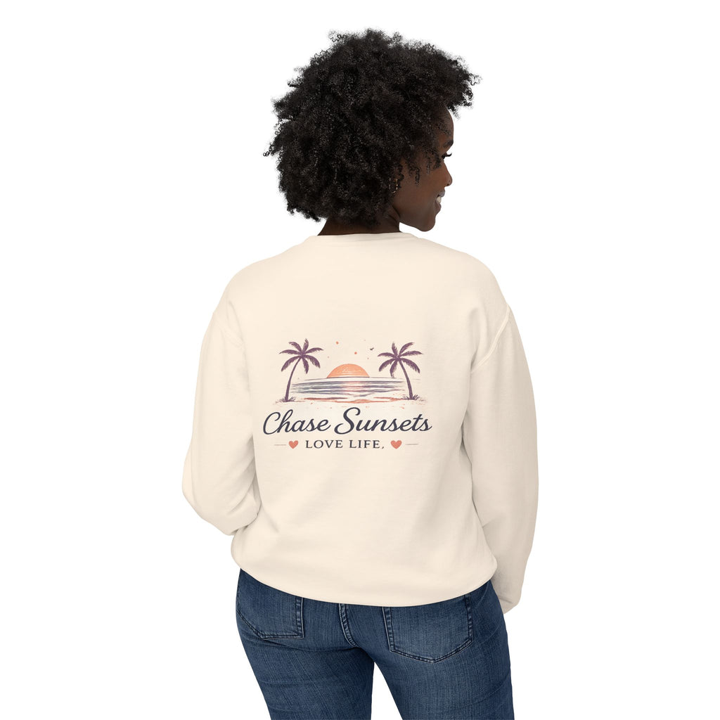 Adult Chase Sunsets Crewneck Sweatshirt Amore Silhouette Graphic