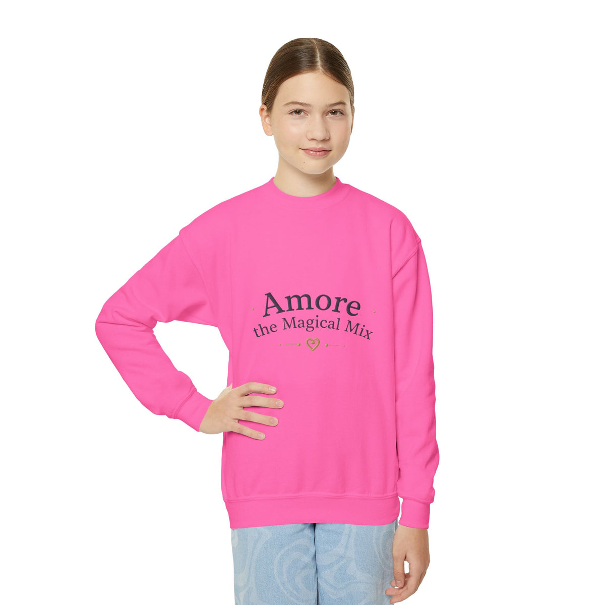 Youth  Amore the Magical Mix Crewneck Sweatshirt Puppy Heart Logo