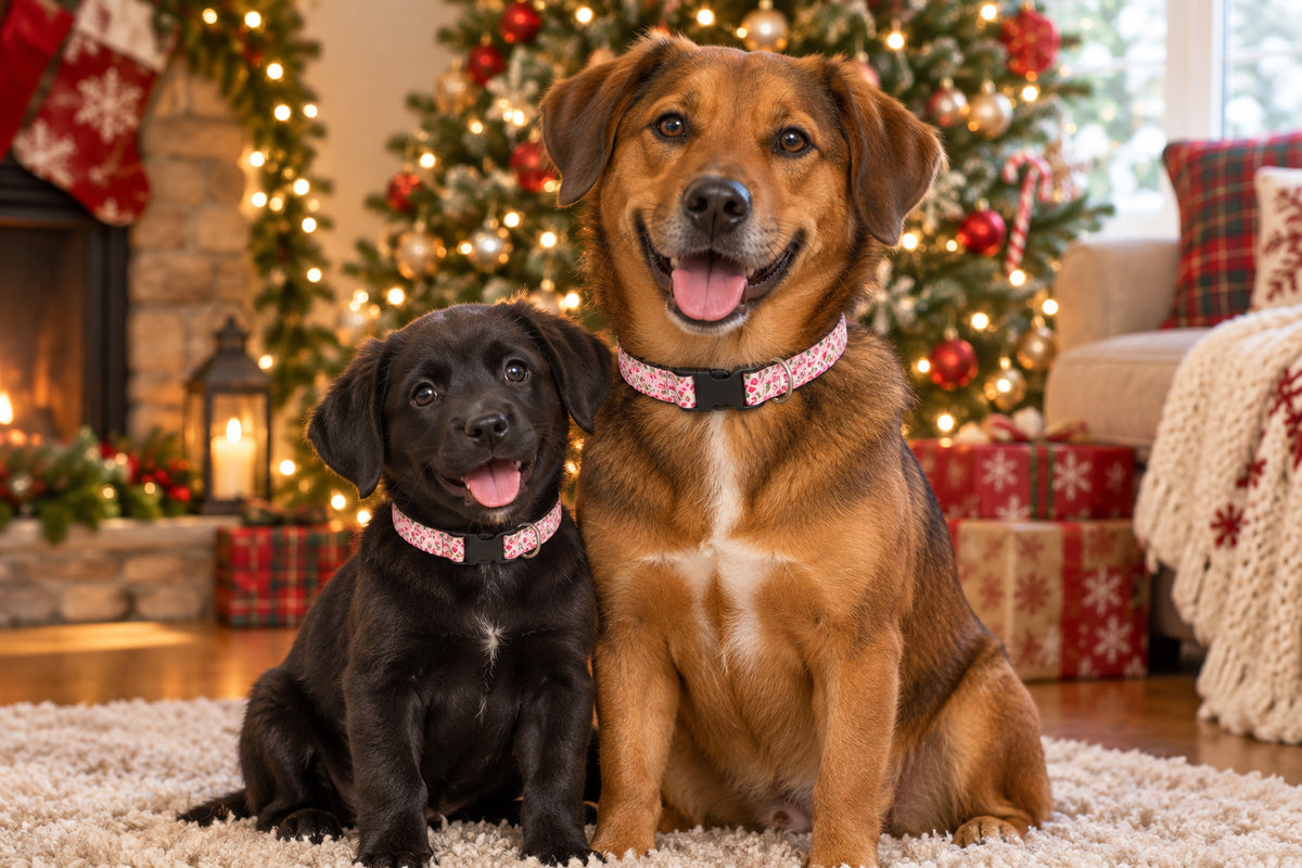 Pink Bows & Candy Canes Holiday Clip-On Pet Collar — Adjustable Quick-Release