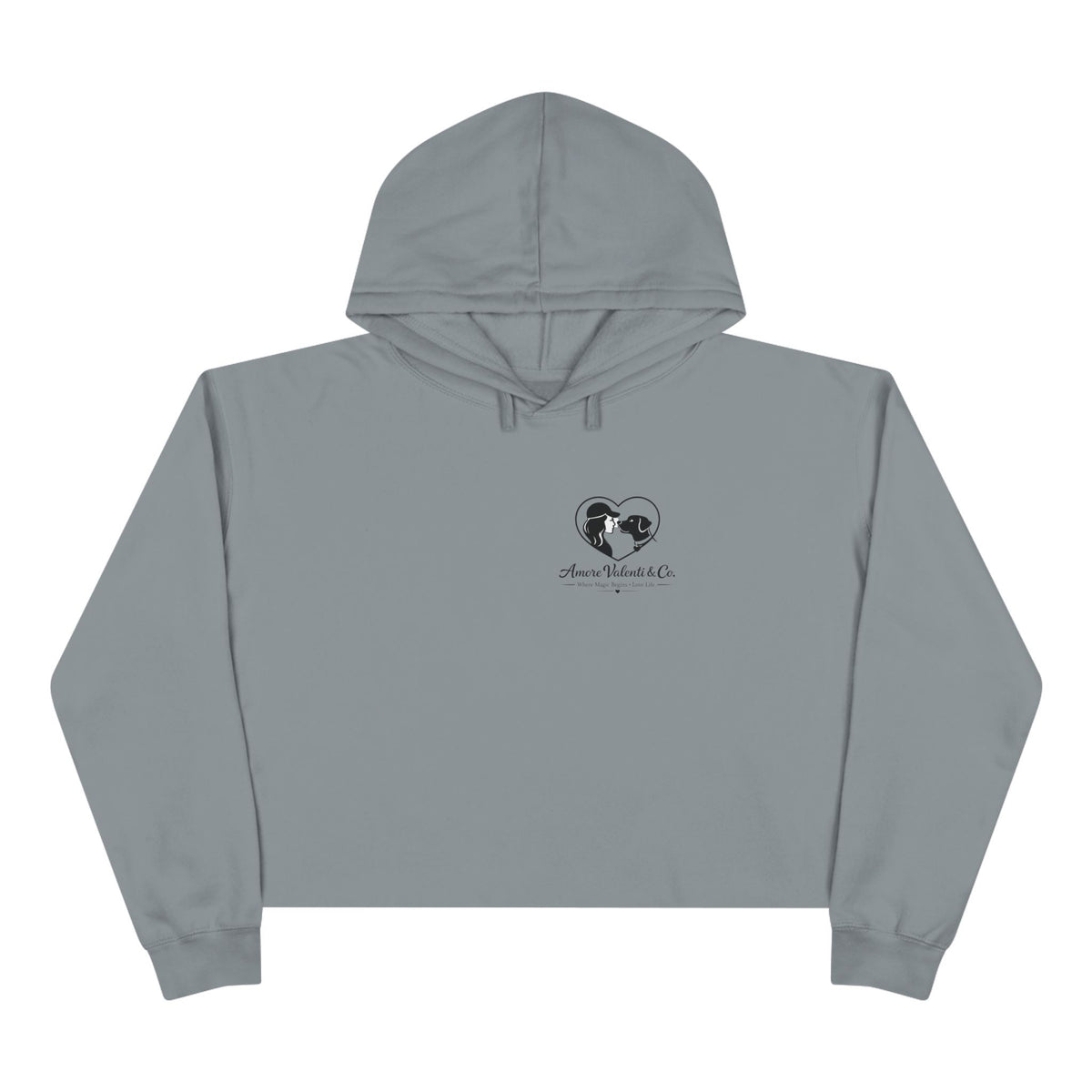 Adult Crop Hoodie Amore Valenti & Co Logo Dog Heart Silhouette