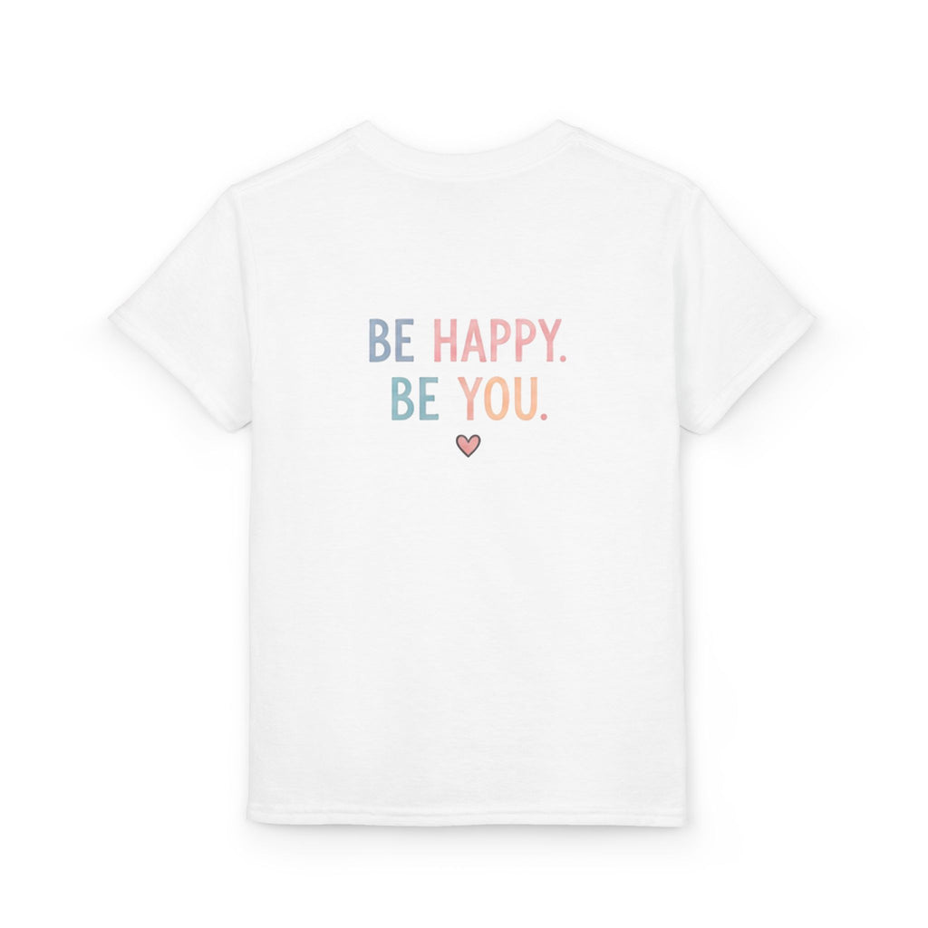 Youth T-Shirt Cute Puppy Front & “Be Happy. Be You.” Back