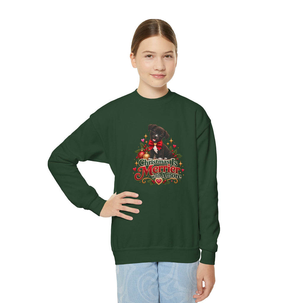 Christmas Is Merrier with Amore Youth Crewneck Sweatshirt