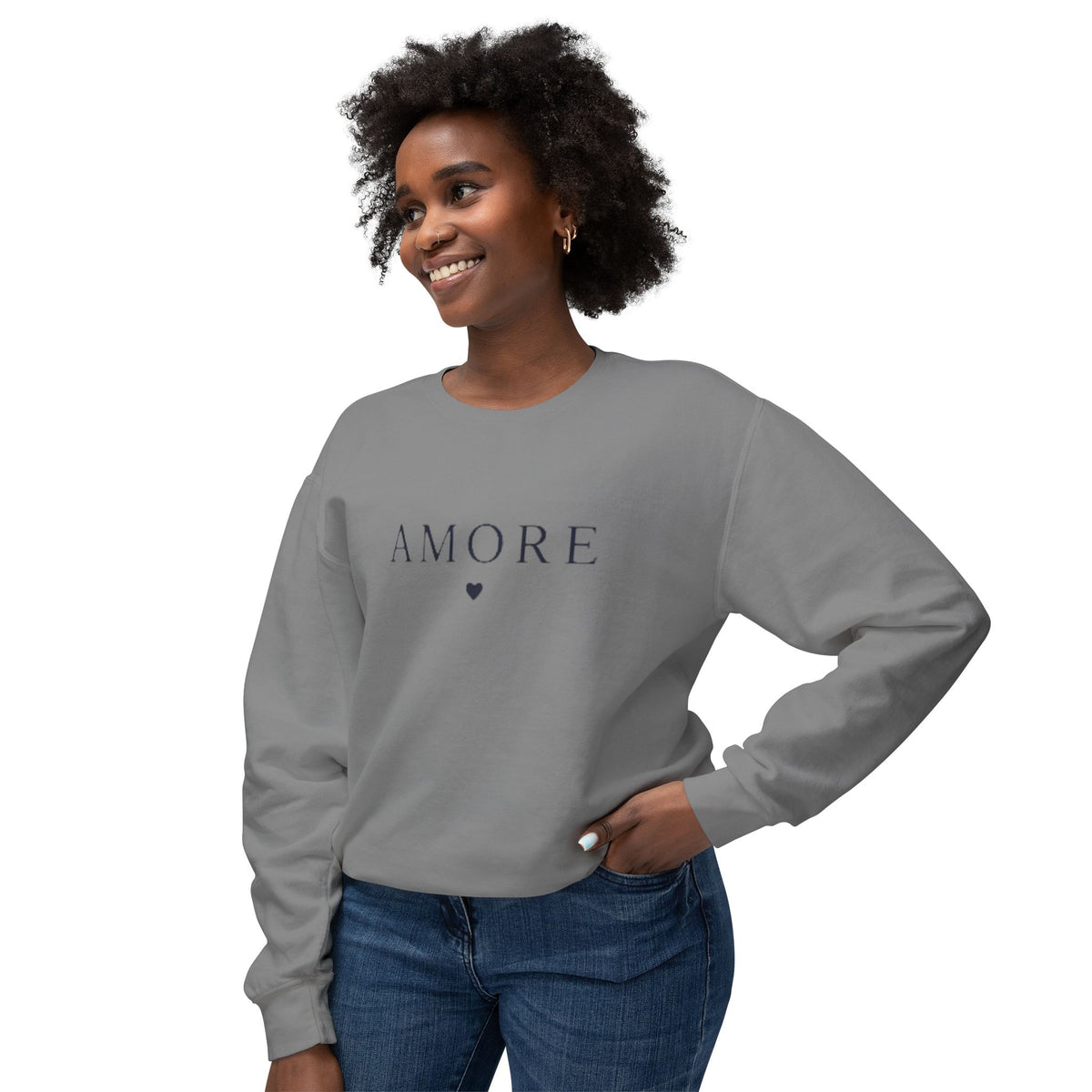Amore Heart Lightweight Crewneck Sweatshirt Pullover