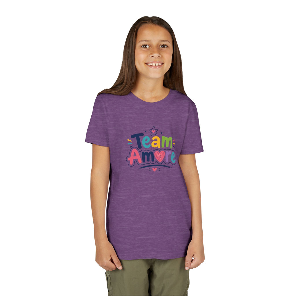 Youth Colorful "Team Amore" with Heart & Puppy Graphic T-Shirt