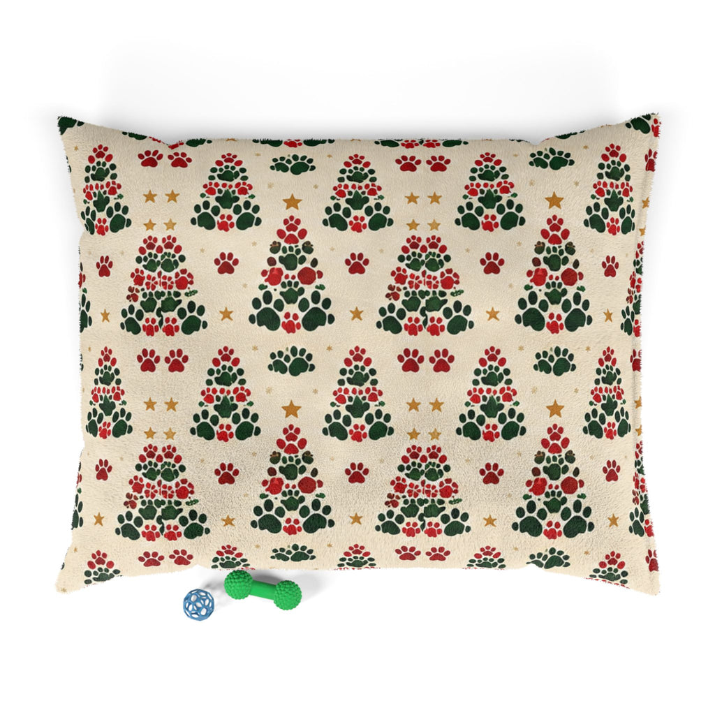 Holiday Paw Print Pet Bed — Festive Christmas Tree Pattern