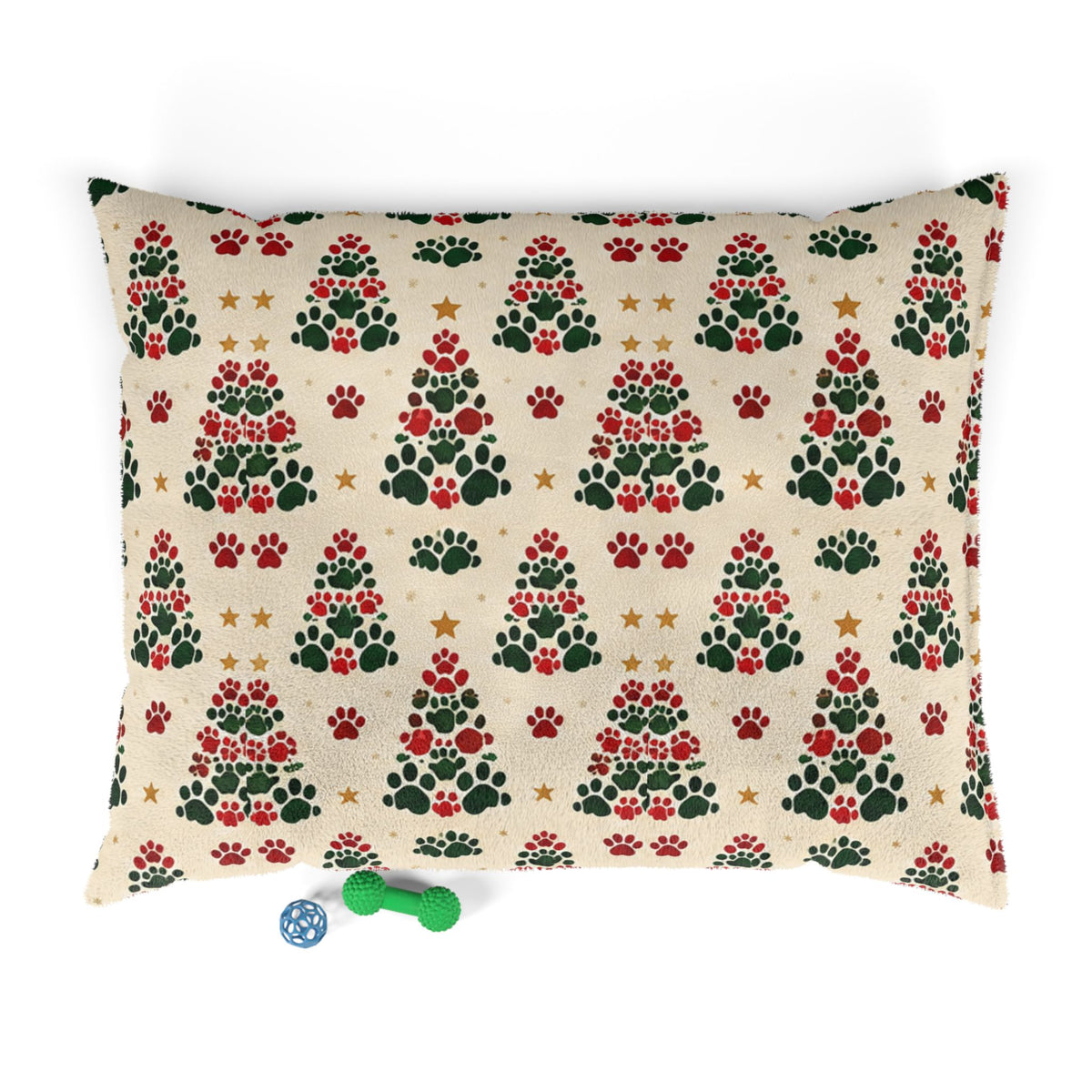 Holiday Paw Print Pet Bed — Festive Christmas Tree Pattern