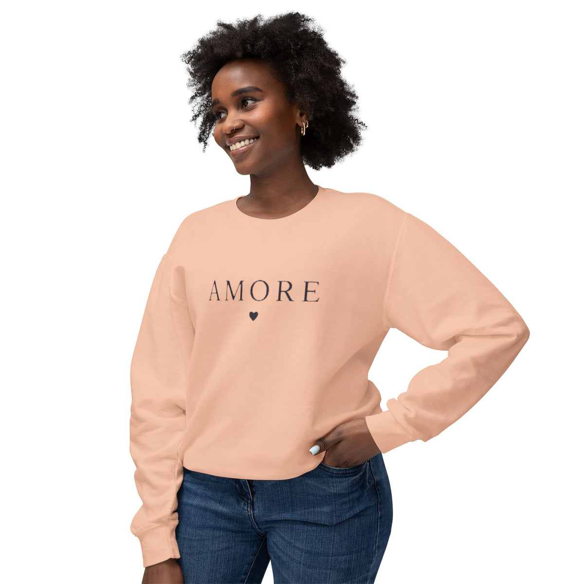 Amore Heart Lightweight Crewneck Sweatshirt Pullover
