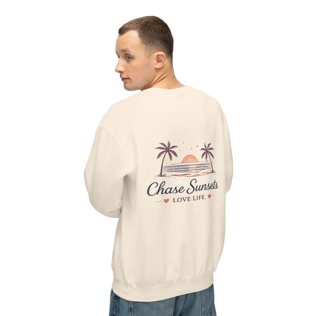 Adult Chase Sunsets Crewneck Sweatshirt Amore Silhouette Graphic