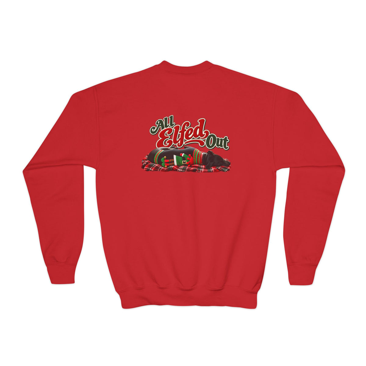 Youth Crewneck Sweatshirt — “Holiday Helper” & “All Elfed Out” Back