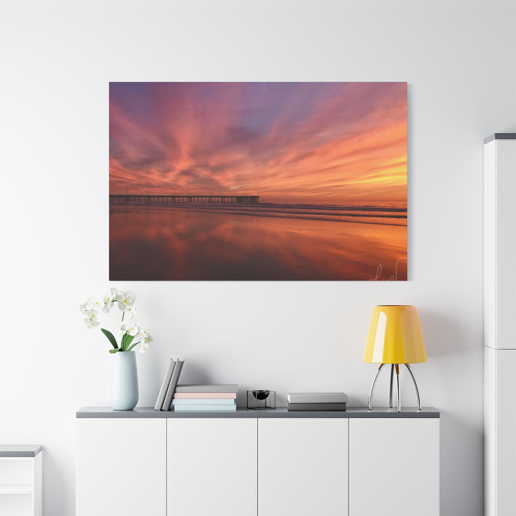 Sunset Pier Reflection Canvas Art - Matte Stretched Wall Decor