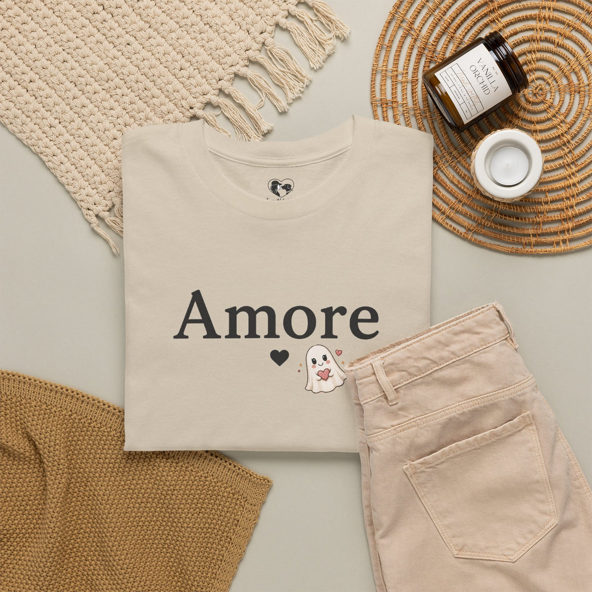Women's Amore Halloween Icon Palm Trees & Pumpkin Spice Graphic T-Shirt
