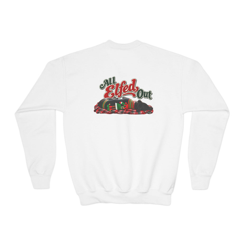Youth Crewneck Sweatshirt — “Holiday Helper” & “All Elfed Out” Back