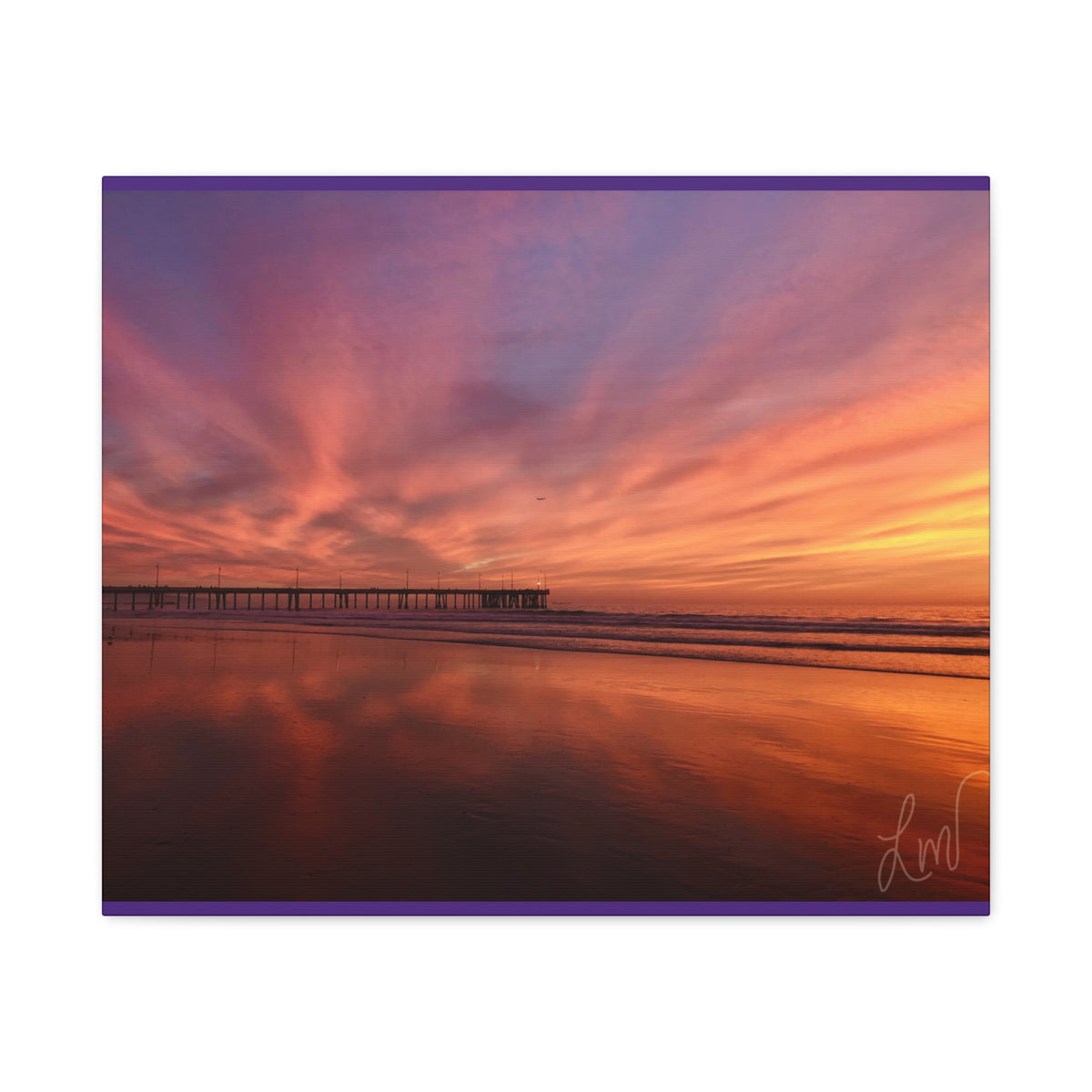 Sunset Pier Reflection Canvas Art - Matte Stretched Wall Decor