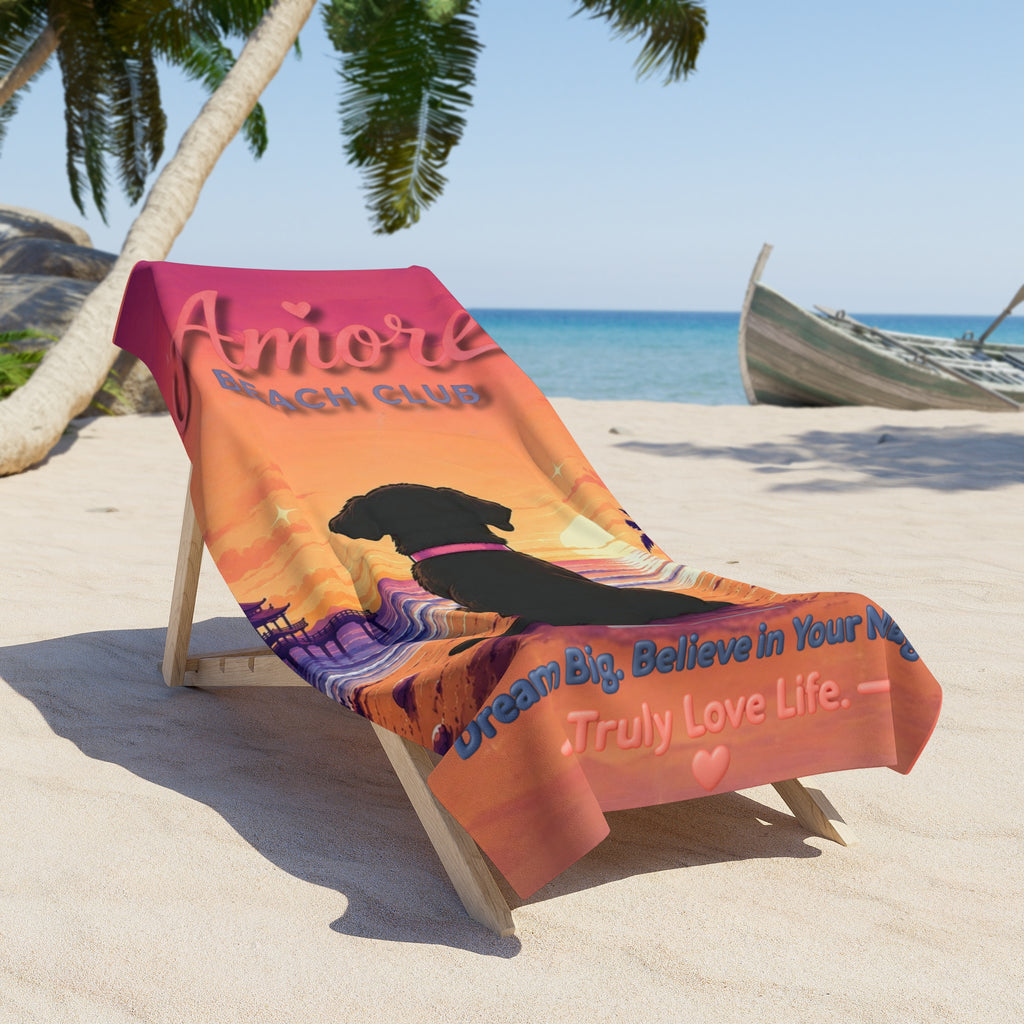 Amore Beach Club Beach Towel | Sunset Dog Silhouette