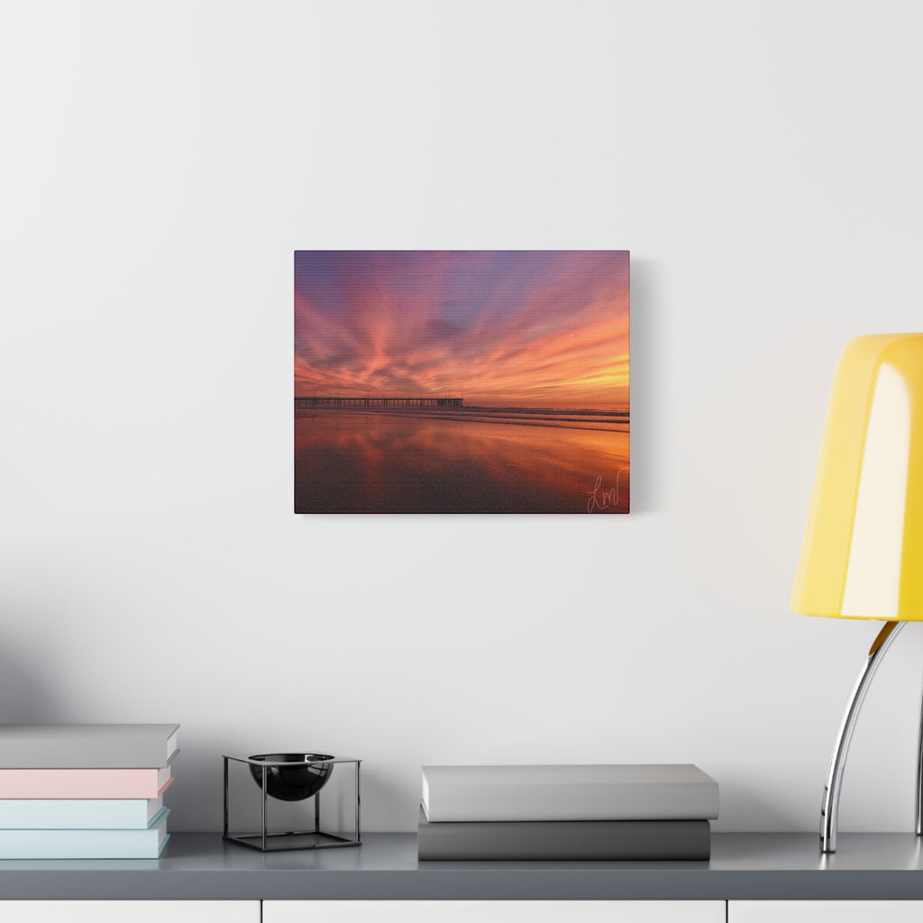 Sunset Pier Reflection Canvas Art - Matte Stretched Wall Decor