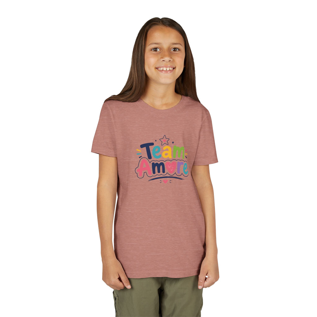 Youth Colorful "Team Amore" with Heart & Puppy Graphic T-Shirt