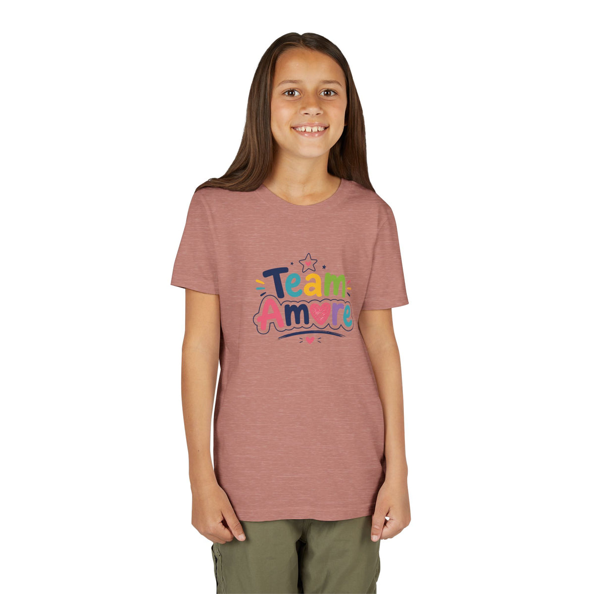 Youth Colorful "Team Amore" with Heart & Puppy Graphic T-Shirt
