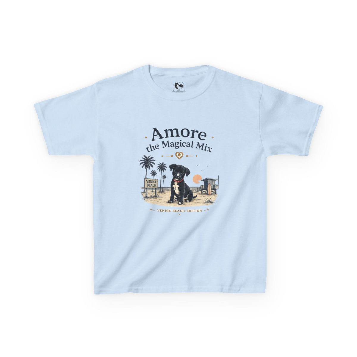 Amore the Magical Mix Kids T-Shirt — Cute Beach Puppy Graphic Tee