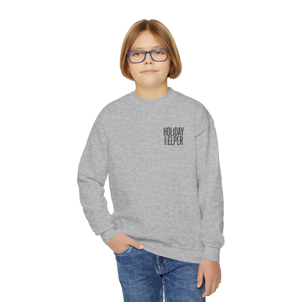 Youth Crewneck Sweatshirt — “Holiday Helper” & “All Elfed Out” Back