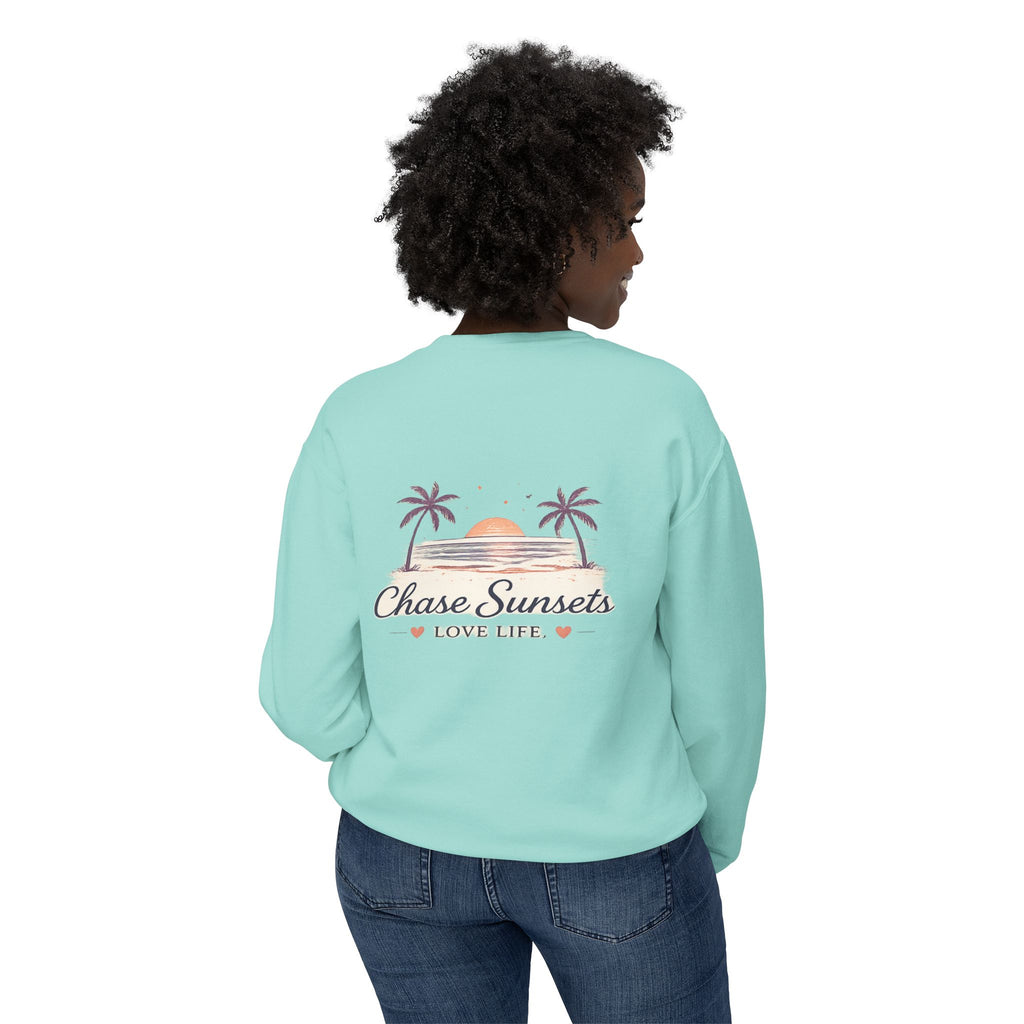 Adult Chase Sunsets Crewneck Sweatshirt Amore Silhouette Graphic
