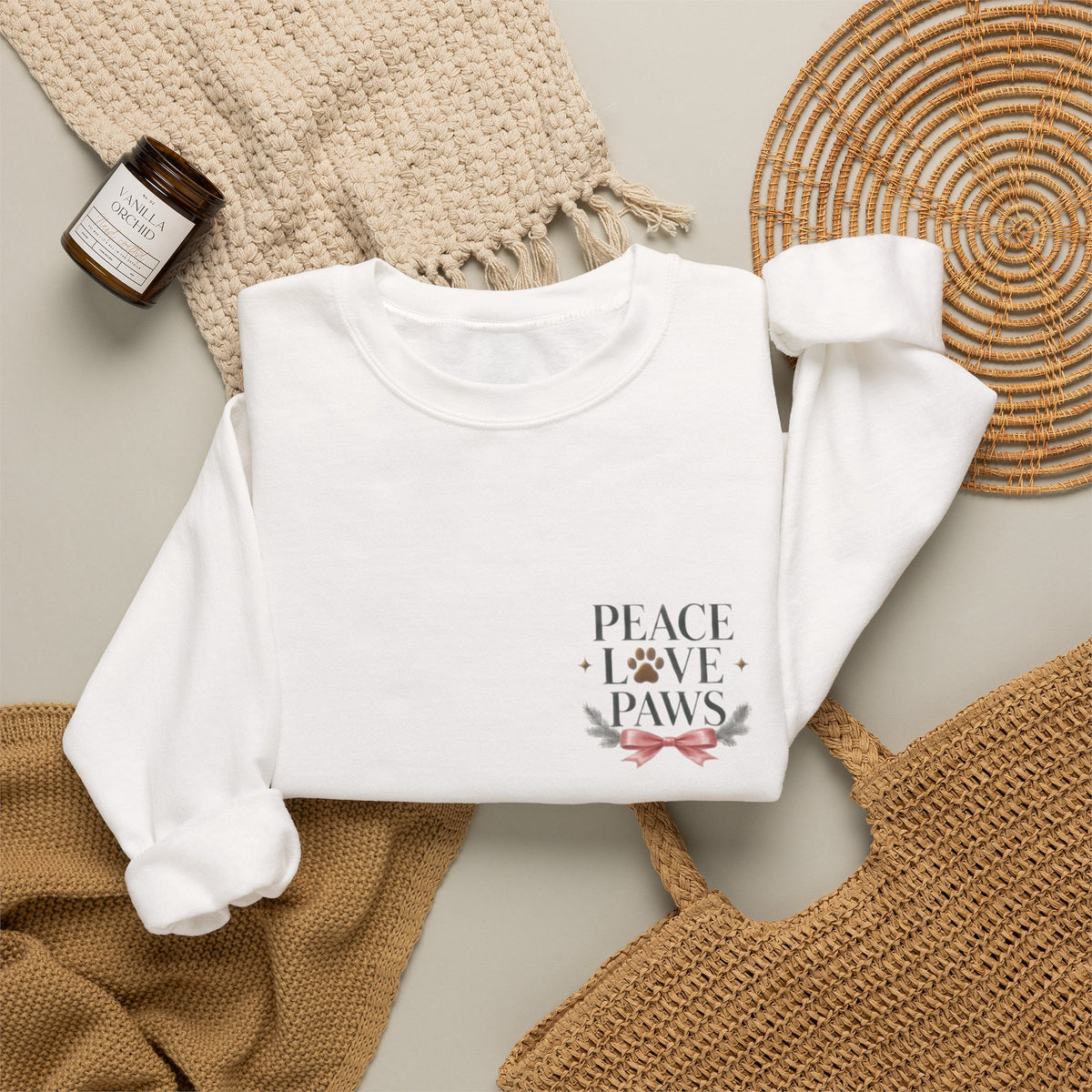 Peace Love Paws Merry Woofmas Christmas Dog Lover Crewneck Sweatshirt